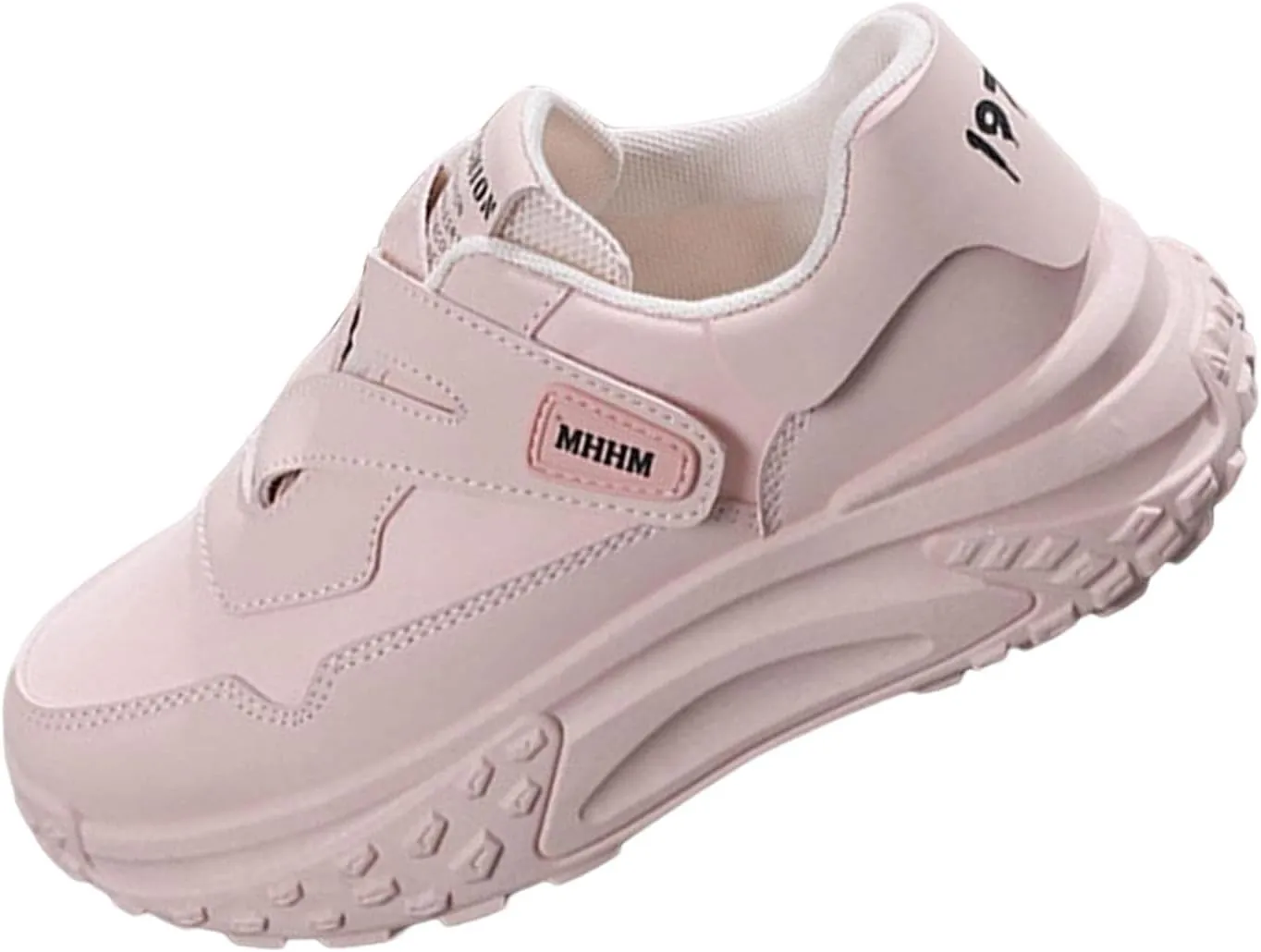 Women's Trekking Sneakers with Thick Soles and PU Leather, Pink 35