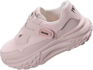 Women's Trekking Sneakers with Thick Soles and PU Leather, Pink 35