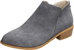 Womens V Cutout Ankle Boots Fashion Pointed Toe Chunky Stacked Heel Western Booties Zip Up Cowboy Boots Shoes Suede Chunky Low Heel Pull On Short Fall Winter Work Boots
