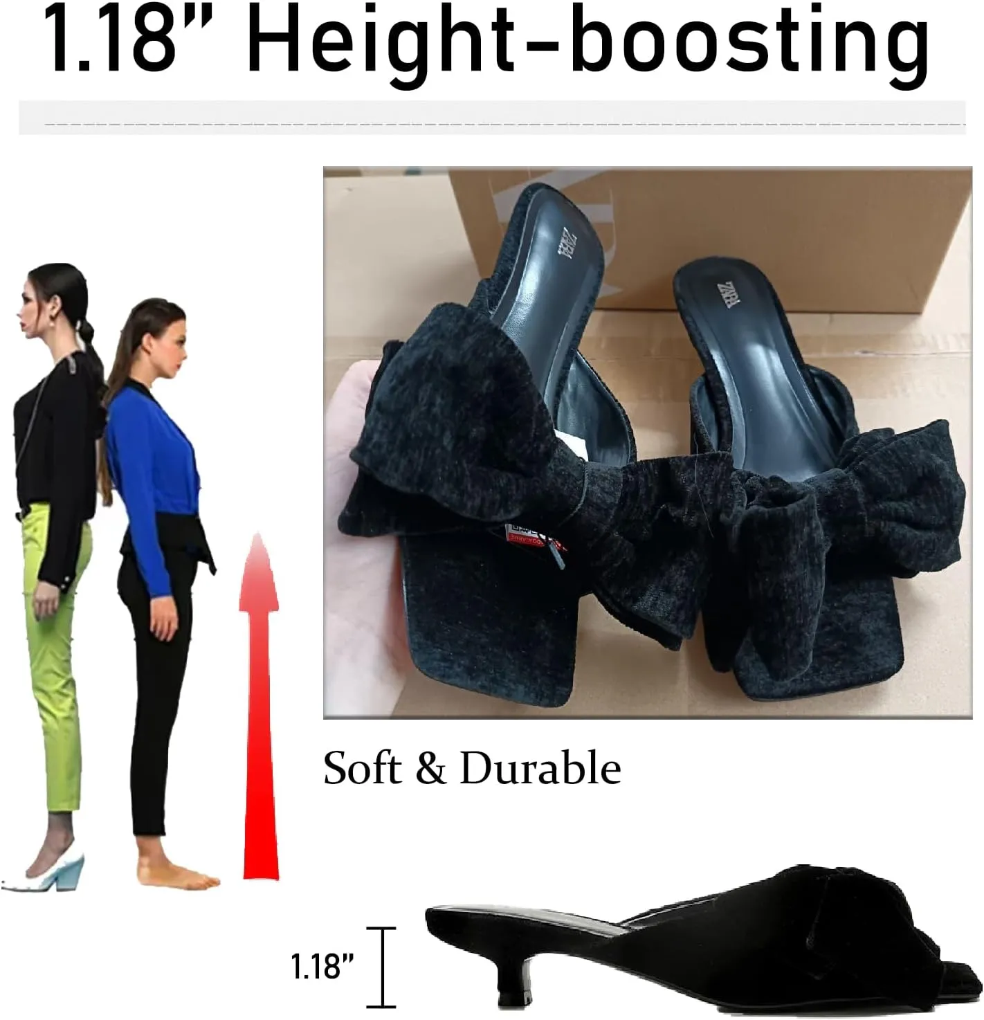 Women's Velvet Bow Kitten Heels Sandals Fashion Comfortable Open Square Toe Slip On Low Stiletto Mules Slides for Daily Work Wedding Party Dress Slippers