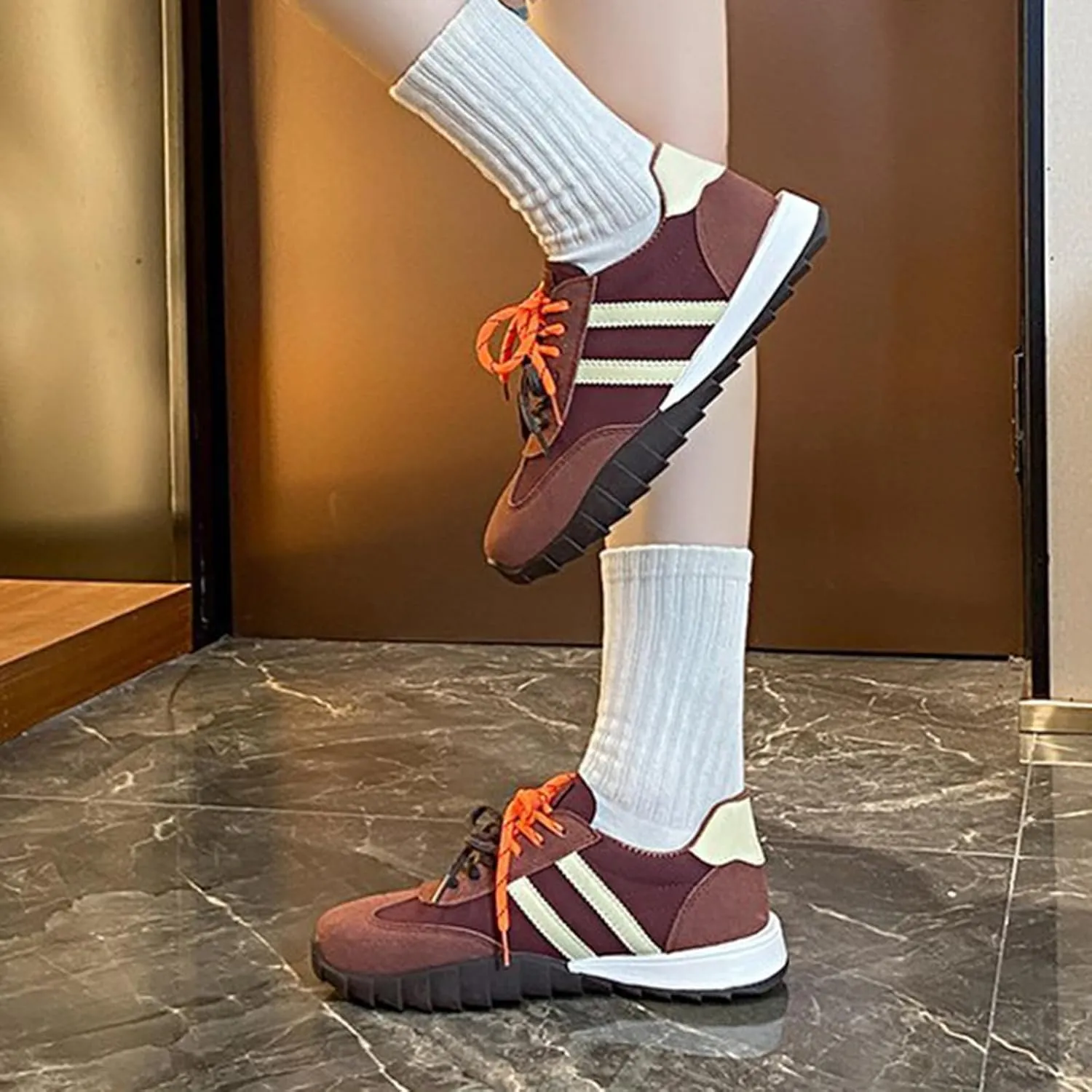 Women's Vintage Patchwork Breathable Casual Sneakers, Classic Lace-Up Fashion Shoes for Spring and Autumn-Lightweight Retro Style