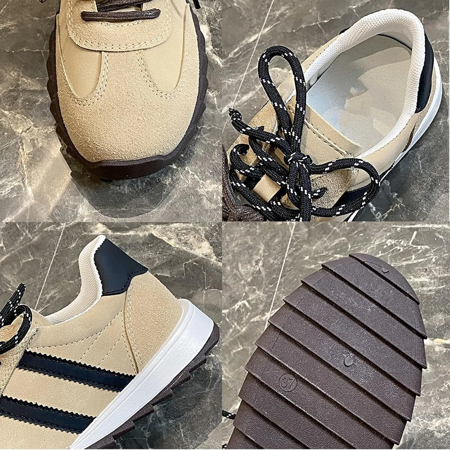 Women's Vintage Patchwork Breathable Casual Sneakers, Classic Lace-Up Fashion Shoes for Spring and Autumn-Lightweight Retro Style