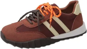 Women's Vintage Patchwork Breathable Casual Sneakers, Classic Lace-Up Fashion Shoes for Spring and Autumn-Lightweight Retro Style