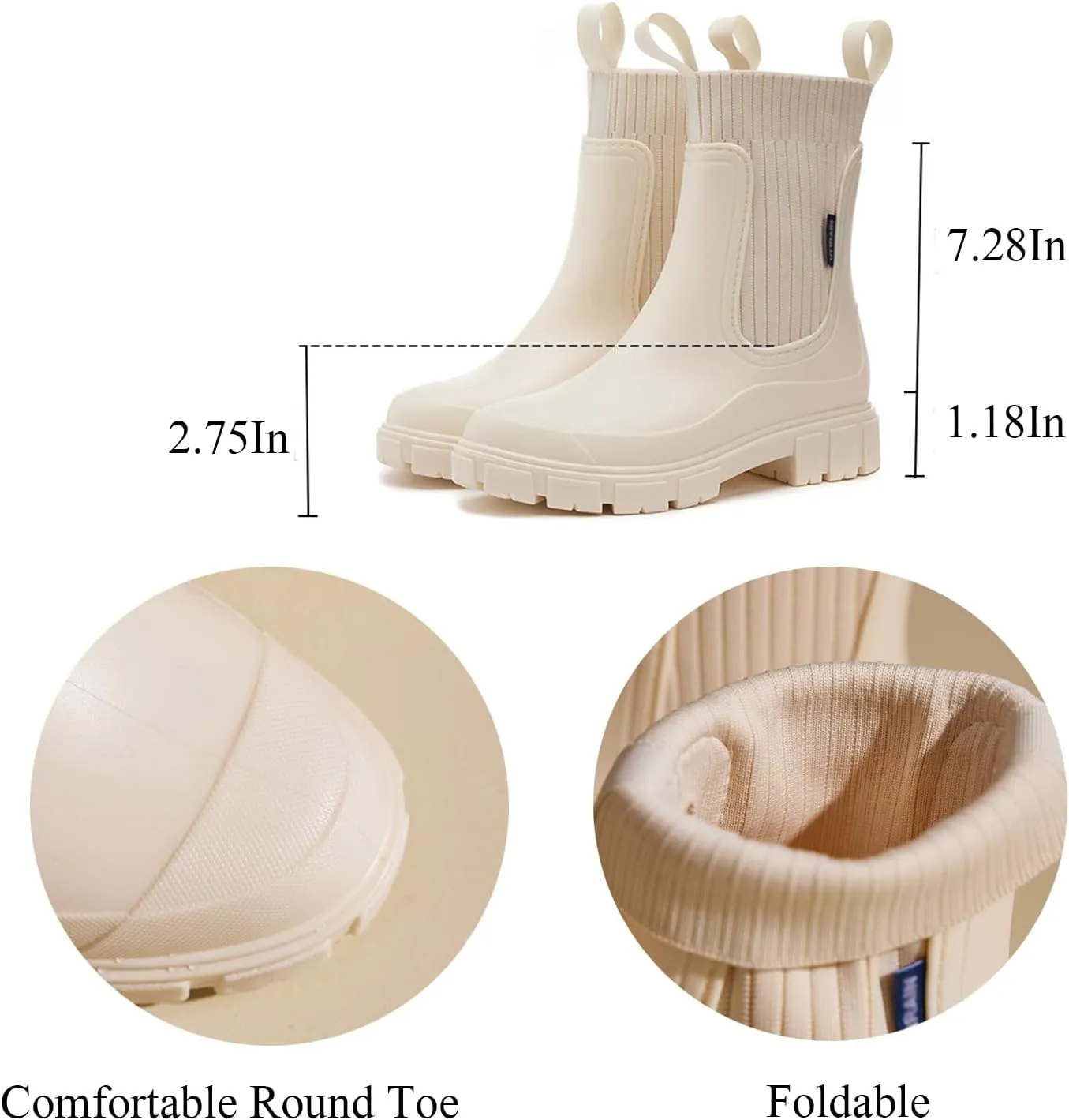 Women's Waterproof Lug Sole Chelsea Ankle Boots fashion slip-on Platform Chunky Heel Combat booties Casual Comfortable non-slip outdoor work Rain shoes Boots