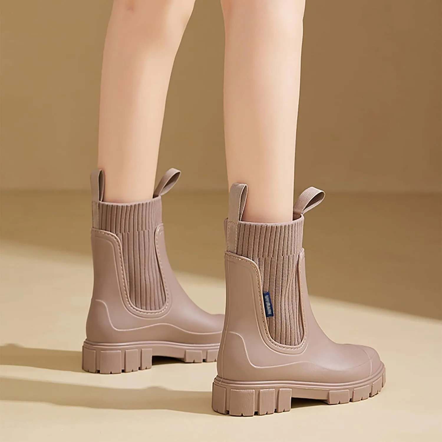Women's Waterproof Lug Sole Chelsea Ankle Boots fashion slip-on Platform Chunky Heel Combat booties Casual Comfortable non-slip outdoor work Rain shoes Boots
