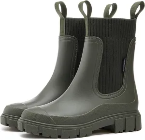 Women's Waterproof Lug Sole Chelsea Ankle Boots fashion slip-on Platform Chunky Heel Combat booties Casual Comfortable non-slip outdoor work Rain shoes Boots