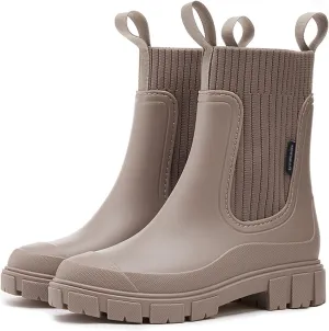 Women's Waterproof Lug Sole Chelsea Ankle Boots fashion slip-on Platform Chunky Heel Combat booties Casual Comfortable non-slip outdoor work Rain shoes Boots