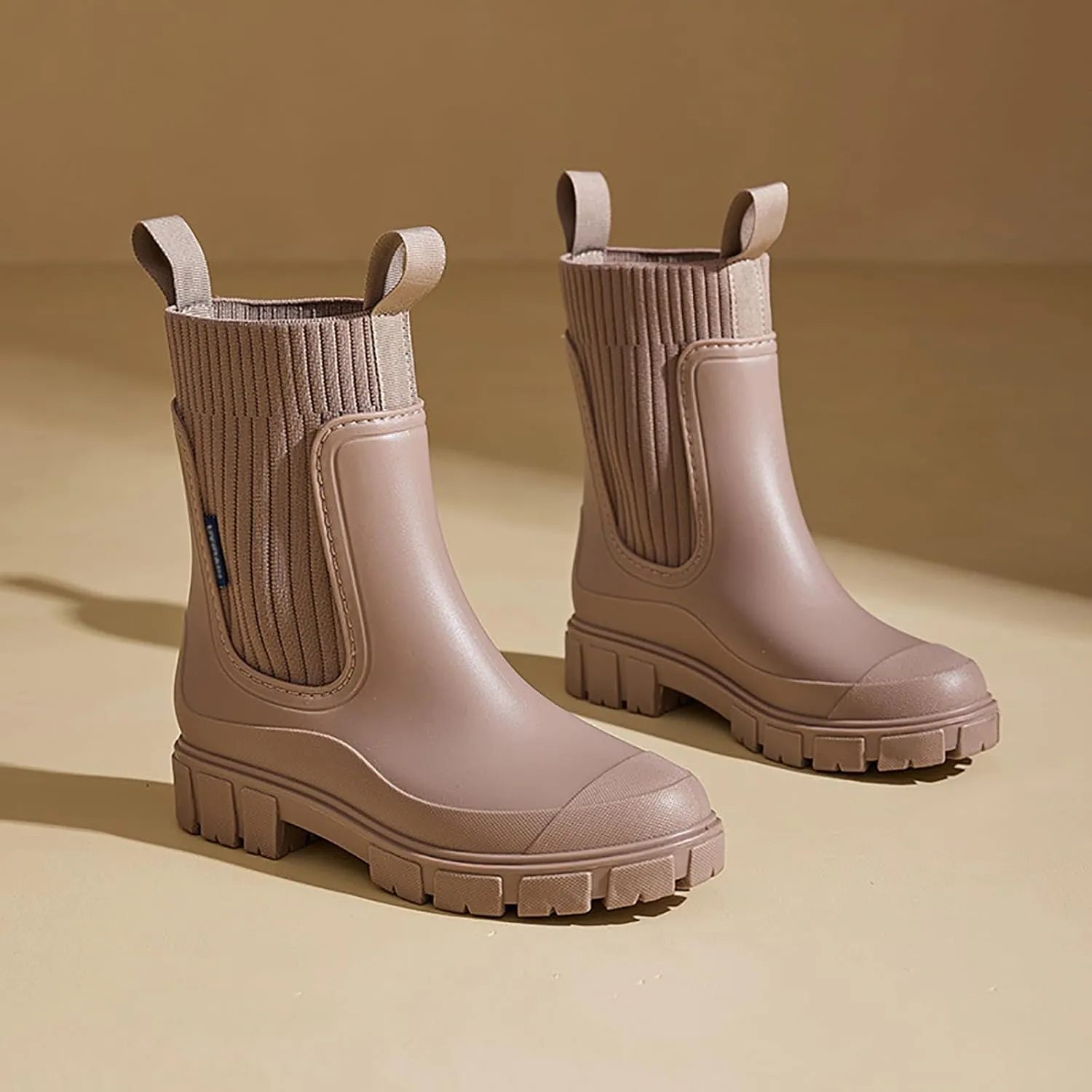 Women's Waterproof Lug Sole Chelsea Ankle Boots fashion slip-on Platform Chunky Heel Combat booties Casual Comfortable non-slip outdoor work Rain shoes Boots
