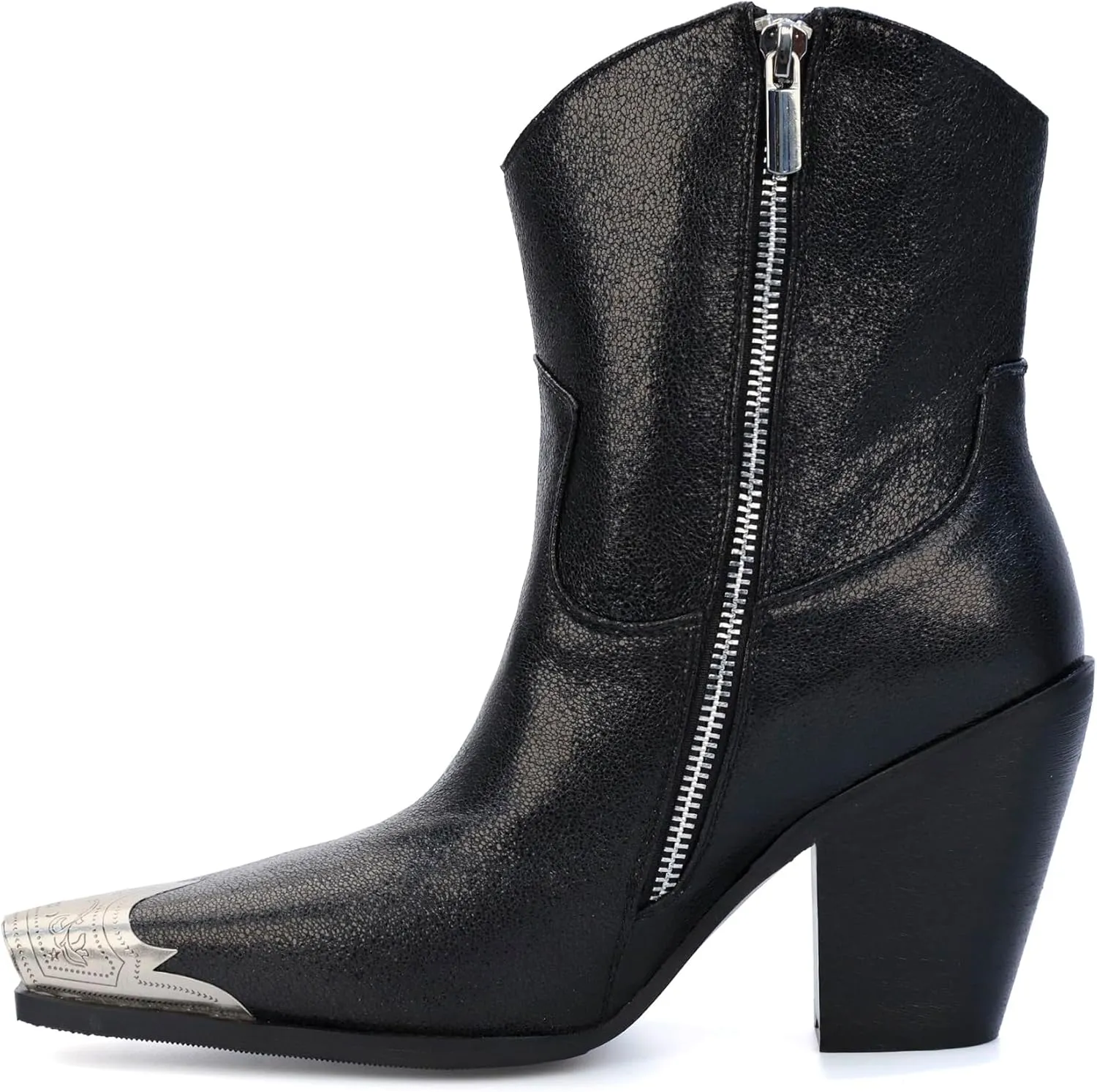 Womens Western Ankle Boots Engraved Metal Toe Cowgirl Booties Stacked Block Heeled Cowboy Boots Fashion Western Party Heeled Shoes