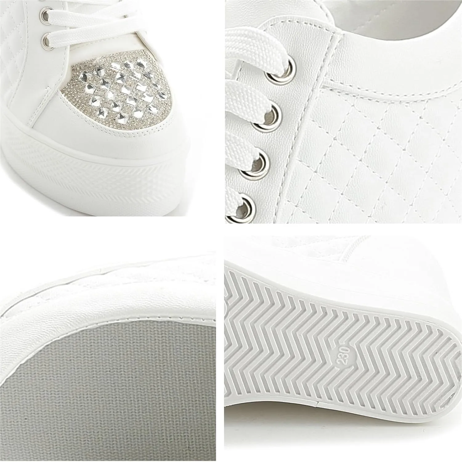 Women's White Hidden Heel Sneakers Fashion Rhinestone Ankle High Platform Wedges Bride Wedding Shoes for Girls/Ladies