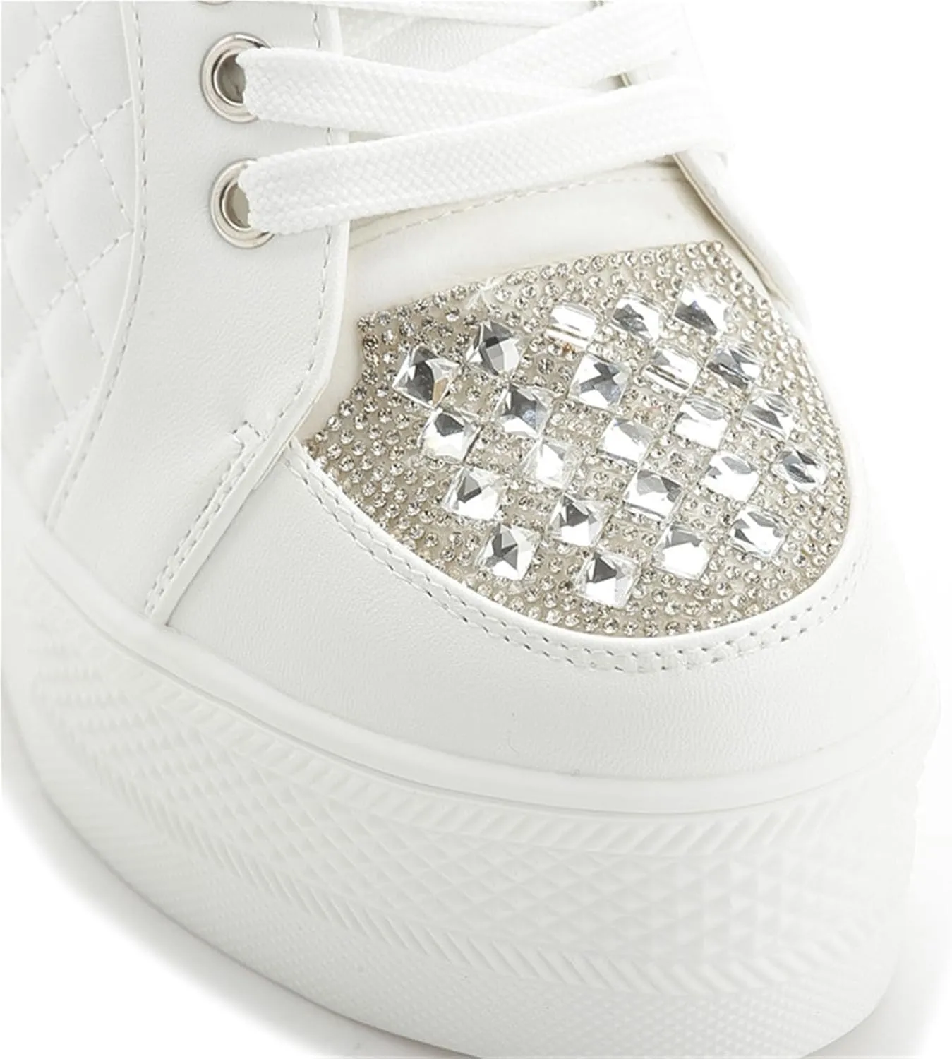 Women's White Hidden Heel Sneakers Fashion Rhinestone Ankle High Platform Wedges Bride Wedding Shoes for Girls/Ladies
