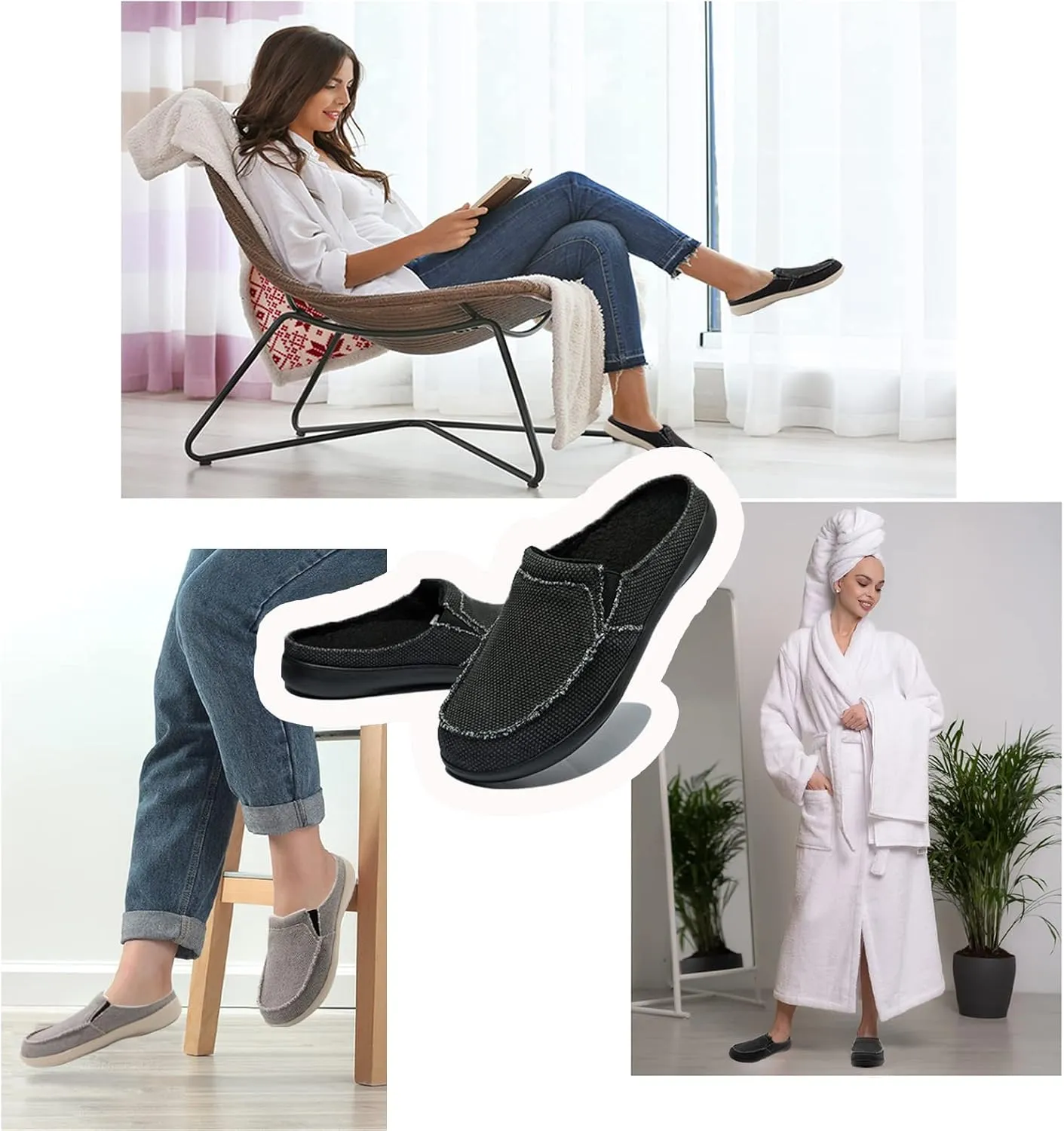 Womens Wide Slippers with Arch Support - Plantar Fasciitis Pain Relief - Orthopedic House Shoes for Diabetic Bunions