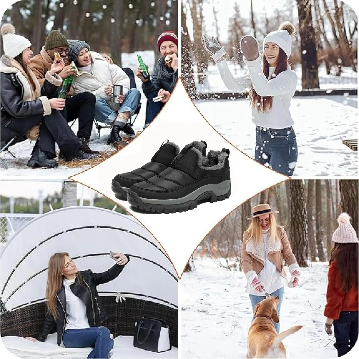 Womens Winter Waterproof Slip On Walking Shoes Comfort Warm Fur Lined Lightweight Anti-Slip Platform Snow Boots Outdoor Mountaineering Hiking Sneakers