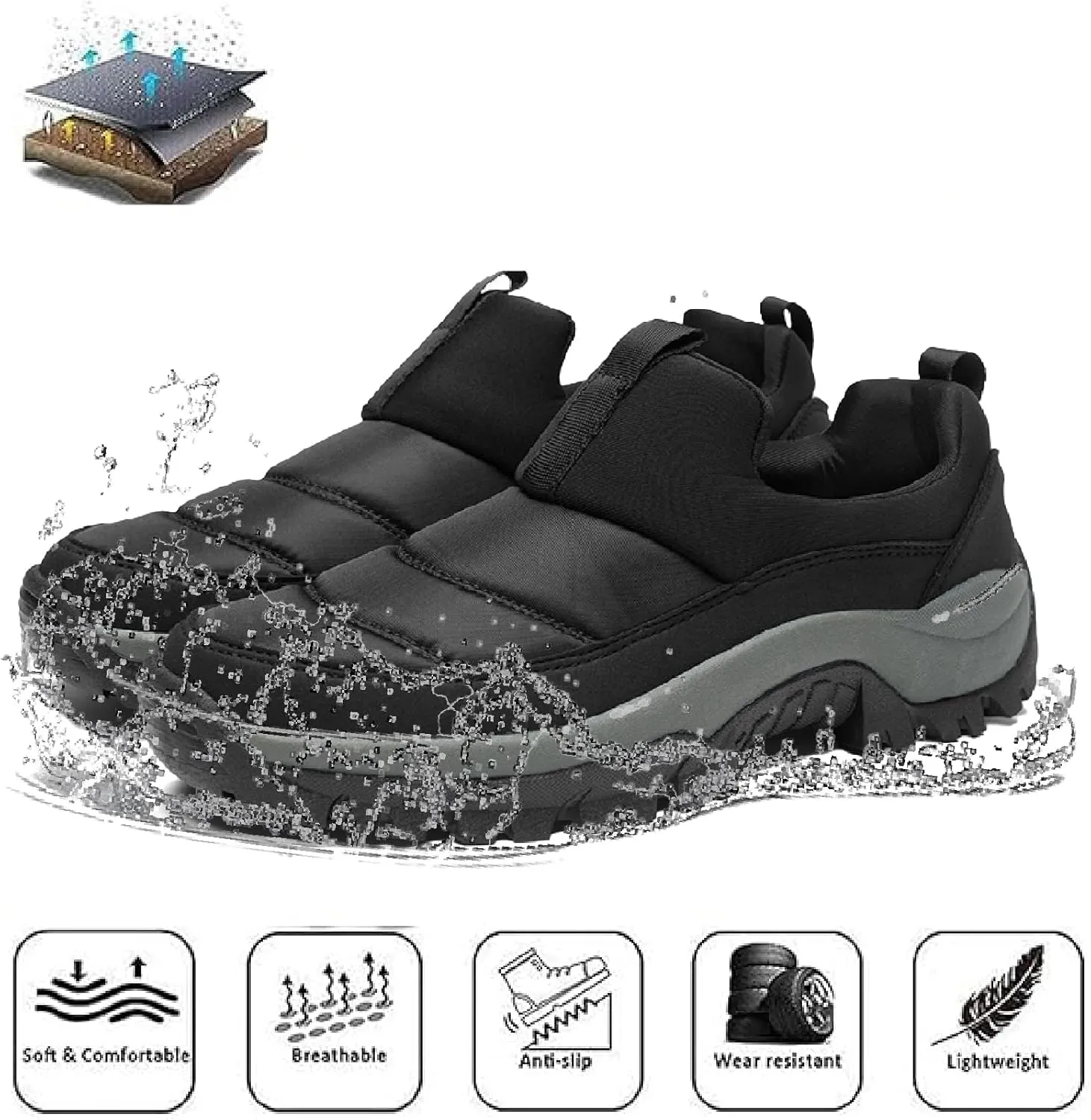 Womens Winter Waterproof Slip On Walking Shoes Comfort Warm Fur Lined Lightweight Anti-Slip Platform Snow Boots Outdoor Mountaineering Hiking Sneakers