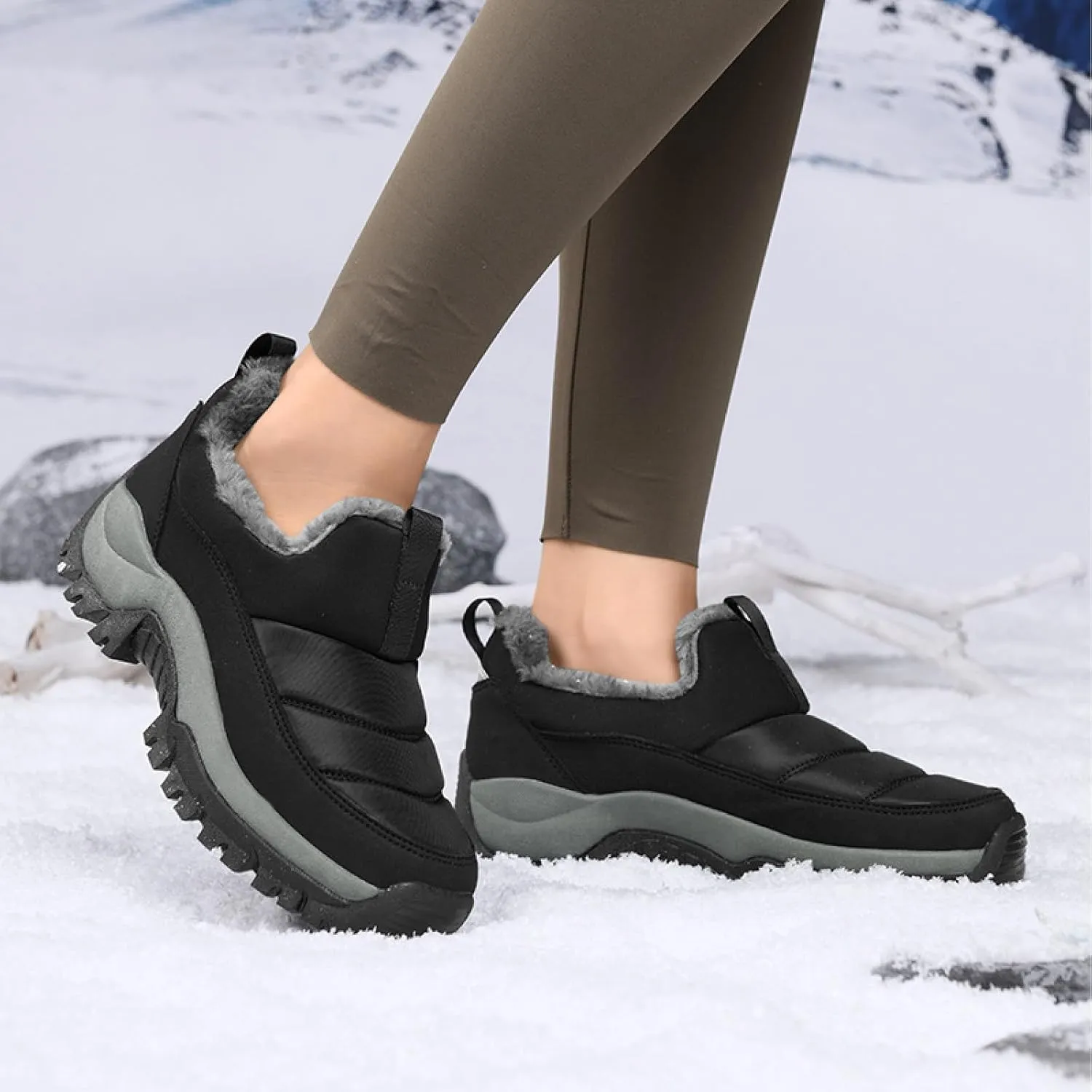 Womens Winter Waterproof Slip On Walking Shoes Comfort Warm Fur Lined Lightweight Anti-Slip Platform Snow Boots Outdoor Mountaineering Hiking Sneakers