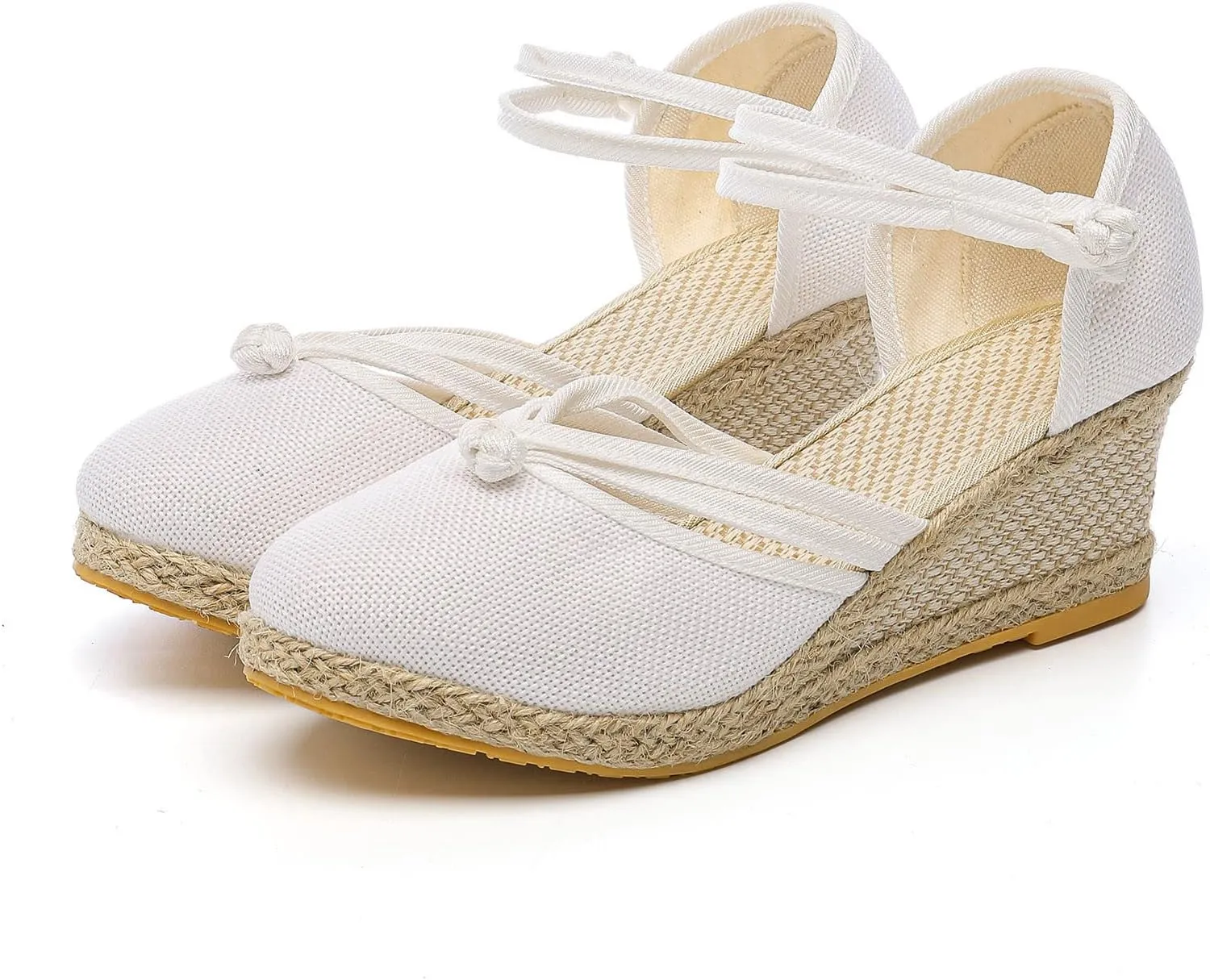 Womenyiaor Sandals for Women Dressy Summer, Women's Ankle Strap Closed Toe Espadrille Wedge Sandals Dressy Platform Wedge Sandals Casual Shoes (a-White, 10)