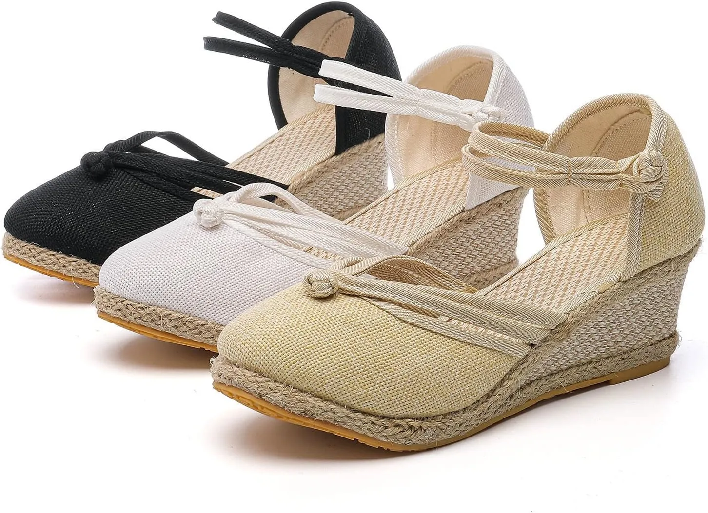 Womenyiaor Sandals for Women Dressy Summer, Women's Ankle Strap Closed Toe Espadrille Wedge Sandals Dressy Platform Wedge Sandals Casual Shoes (a-White, 10)