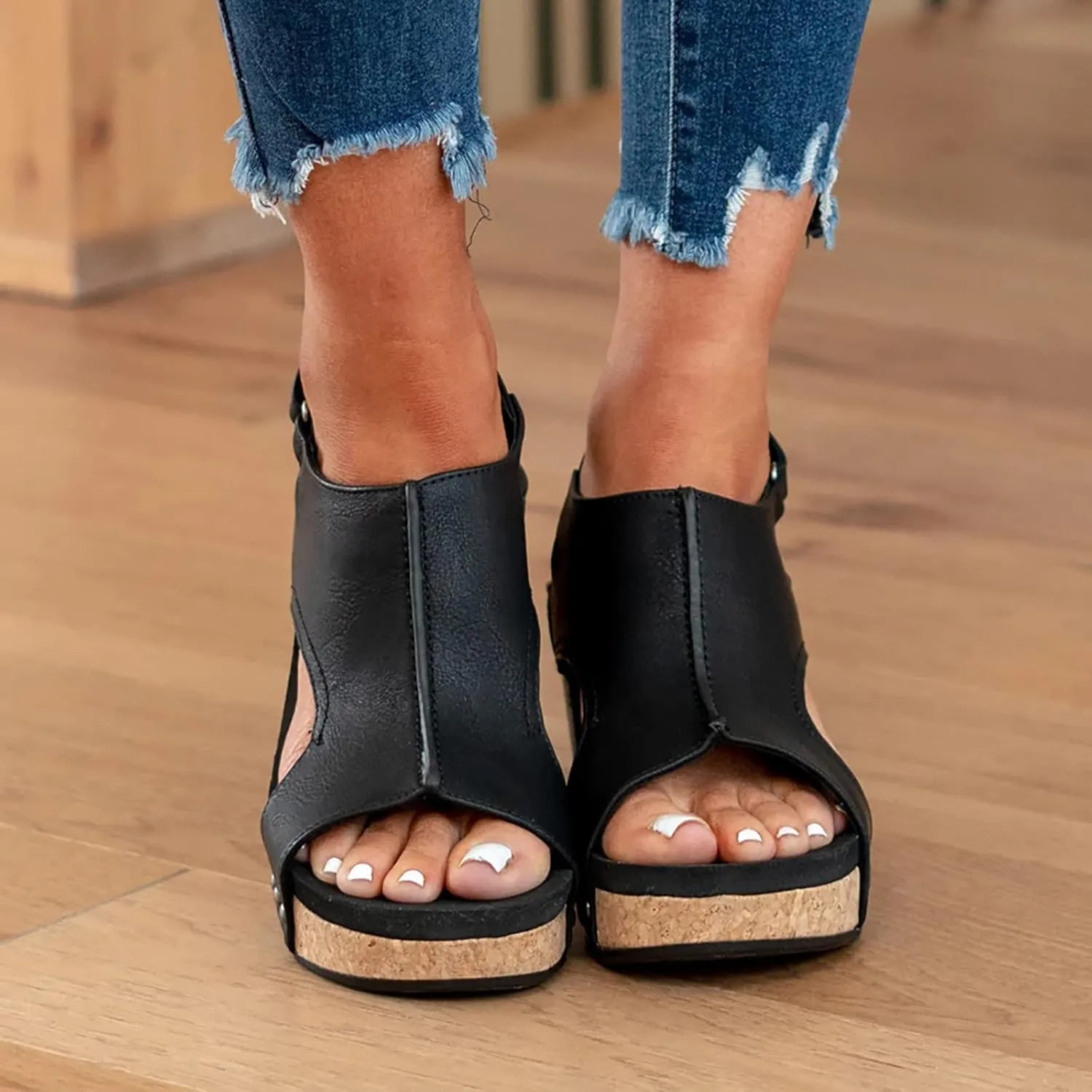 Womenyiaor Wedge Sandals for Women 2024, Women's Platform Wedge Sandals Open Toe Buckle Ankle Strap Espadrilles Wedge Sandals Women Casual Dressy Summer Shoes