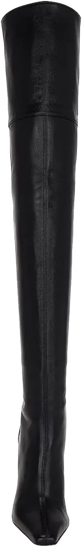 XYD Closed Square Toe Thigh High Boots for Women Thick Thighs Rhinestone Crystal Gems Block Heels Back Zip Ladies Chic Event Formal Party Shoes