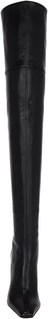 XYD Closed Square Toe Thigh High Boots for Women Thick Thighs Rhinestone Crystal Gems Block Heels Back Zip Ladies Chic Event Formal Party Shoes