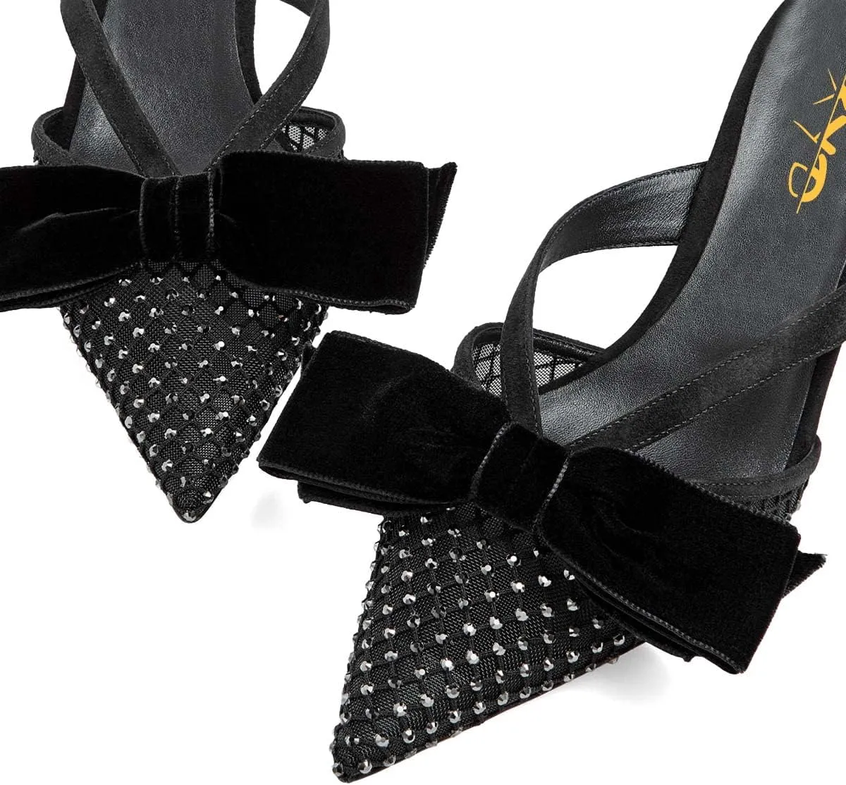 XYD Women Bowknot Closed Pointed Toe Mule Sandals Mid Kitten Heel Slip On Slide Slippers Evening Party Shoes