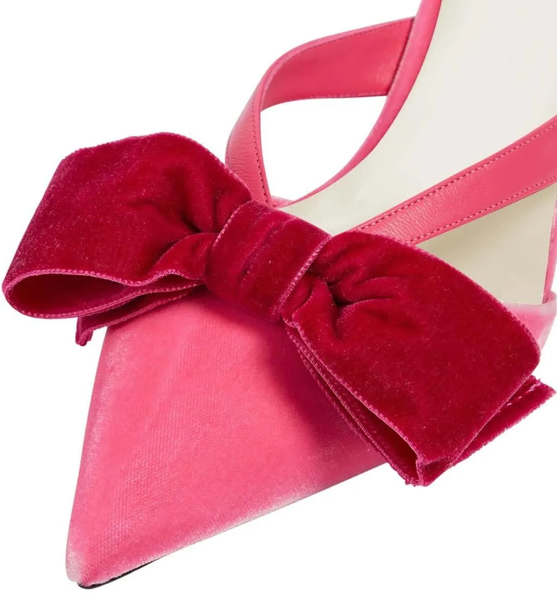 XYD Women Bowknot Closed Pointed Toe Mule Sandals Mid Kitten Heel Slip On Slide Slippers Evening Party Shoes