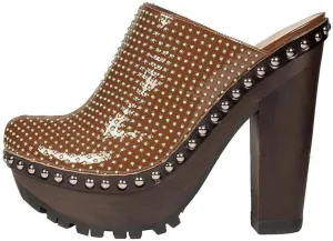 XYD Women Cork Platform High Heel Studded Mules Chunky Block Glossy Pumps Chic Studs Closed Round Toe Slides Fashion Nightclub Shoes