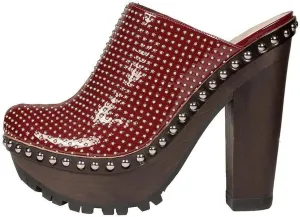 XYD Women Cork Platform High Heel Studded Mules Chunky Block Glossy Pumps Chic Studs Closed Round Toe Slides Fashion Nightclub Shoes