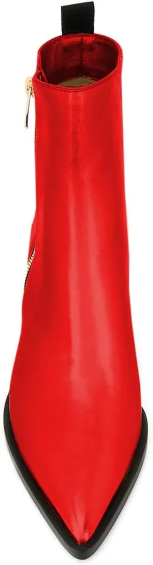 XYD Women Pointed Toe Glossy Ankle Boots Stacked Chunky Heels Pumps Booties with Side Zipper Fall Winter Dress Casual Shoes