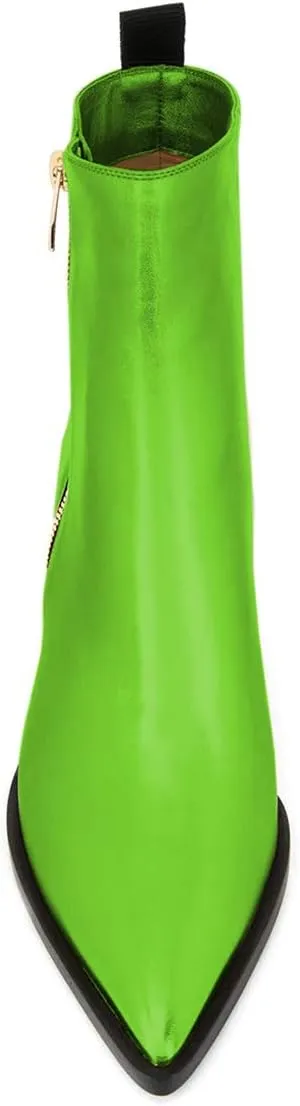 XYD Women Pointed Toe Glossy Ankle Boots Stacked Chunky Heels Pumps Booties with Side Zipper Fall Winter Dress Casual Shoes