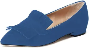 XYD Women Vintage Fringe Dress Flats Pointy Closed Toe Slip Ons Driver Loafers Chunky Low Heel Casual Shoes