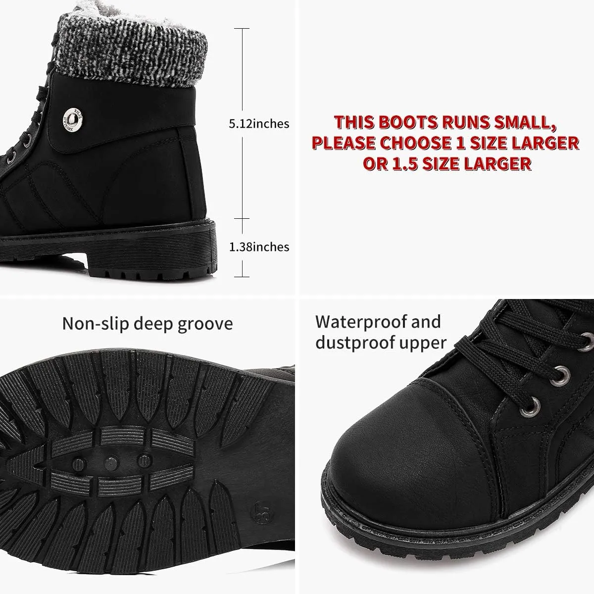 yageyan Womens Winter Snow Boots Warm Fur Lined Winter Water-resistan Ankle Booties Zipper Anti-Slip Combat Boots