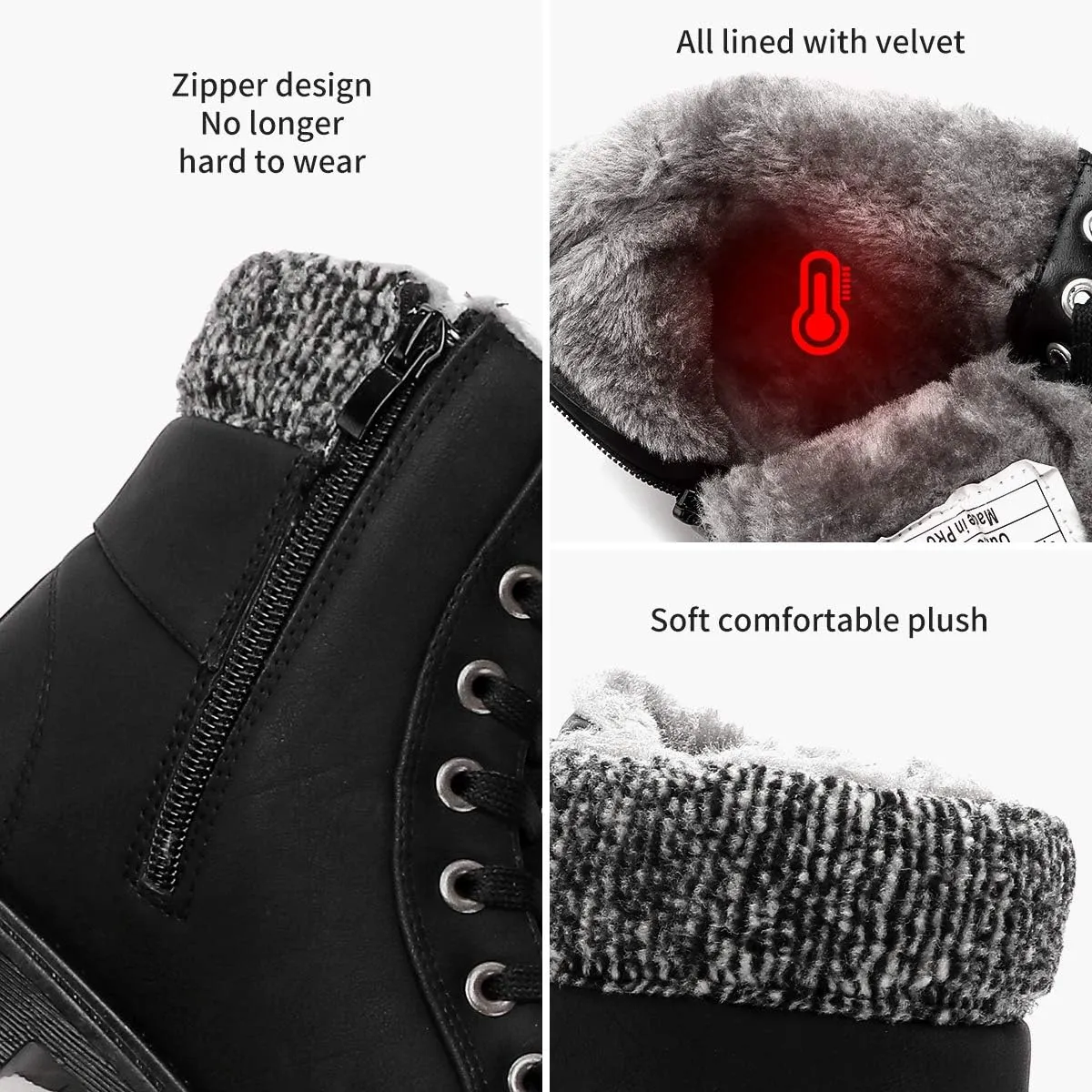 yageyan Womens Winter Snow Boots Warm Fur Lined Winter Water-resistan Ankle Booties Zipper Anti-Slip Combat Boots