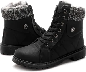 yageyan Womens Winter Snow Boots Warm Fur Lined Winter Water-resistan Ankle Booties Zipper Anti-Slip Combat Boots