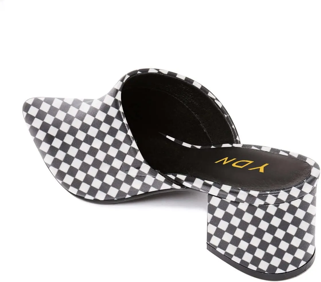 YDN Women Block Low Heel Mules Slip on Loafers Pointed Toe Sandals Slide Shoes Size 4-15 US