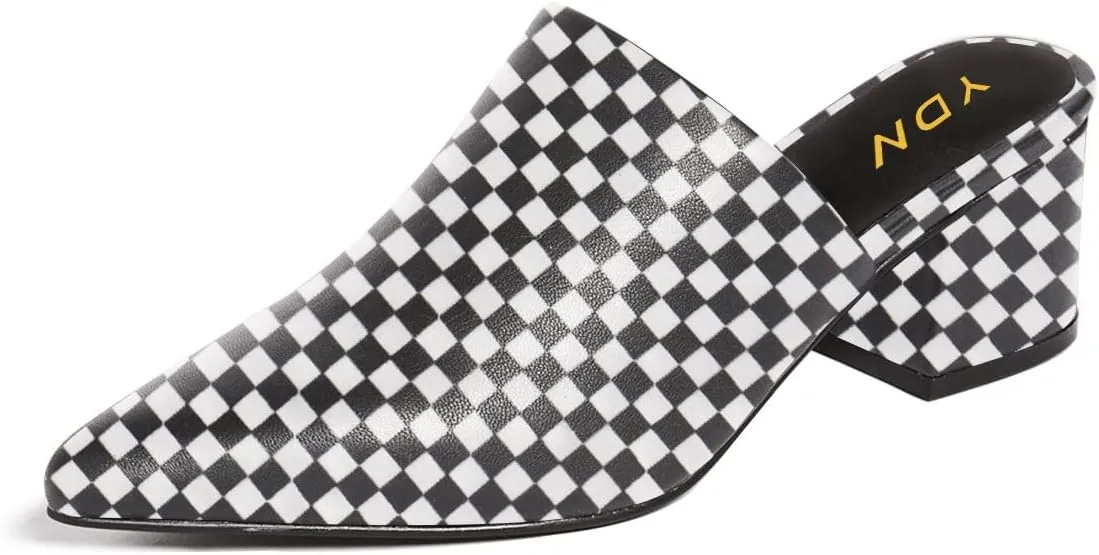 YDN Women Block Low Heel Mules Slip on Loafers Pointed Toe Sandals Slide Shoes Size 4-15 US