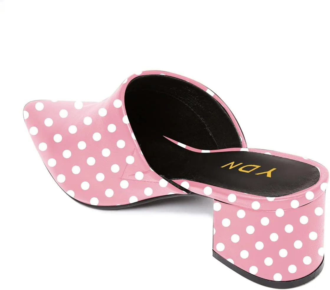 YDN Women Block Low Heel Mules Slip on Loafers Pointed Toe Sandals Slide Shoes Size 4-15 US