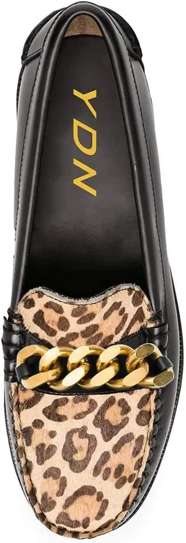 YDN Women Casual Slip On Loafers Flats Round Closed Toe Suede Animal-Print Patchwork Leather Hidden Low Heel Slide Dress Pump Ladies Girls Comfort Walking Driver Shoes
