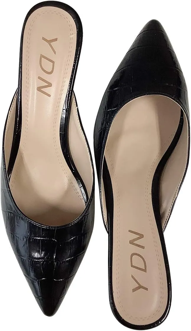 YDN Women Classic Pointed Toe Low Mid Heel Loafers Slip on Mules Slide Sandals Kitten Shoes Size 4-15 US