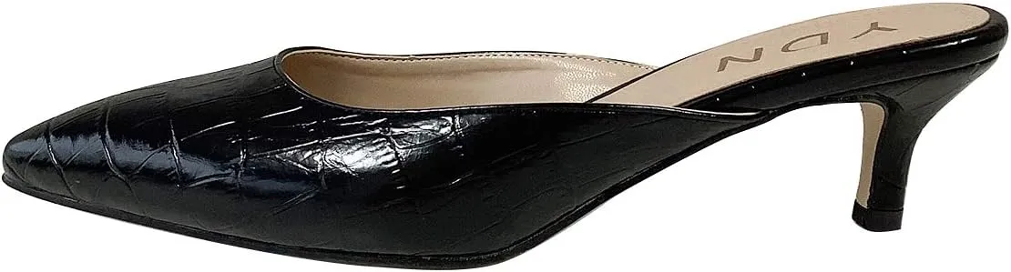 YDN Women Classic Pointed Toe Low Mid Heel Loafers Slip on Mules Slide Sandals Kitten Shoes Size 4-15 US
