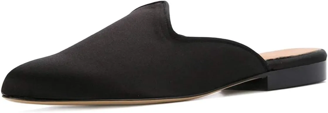 YDN Women Low Heel Comfort Pumps Slip on Mules Slide Sandals Pointed Toe Flats Loafers Backless Slipper Shoes