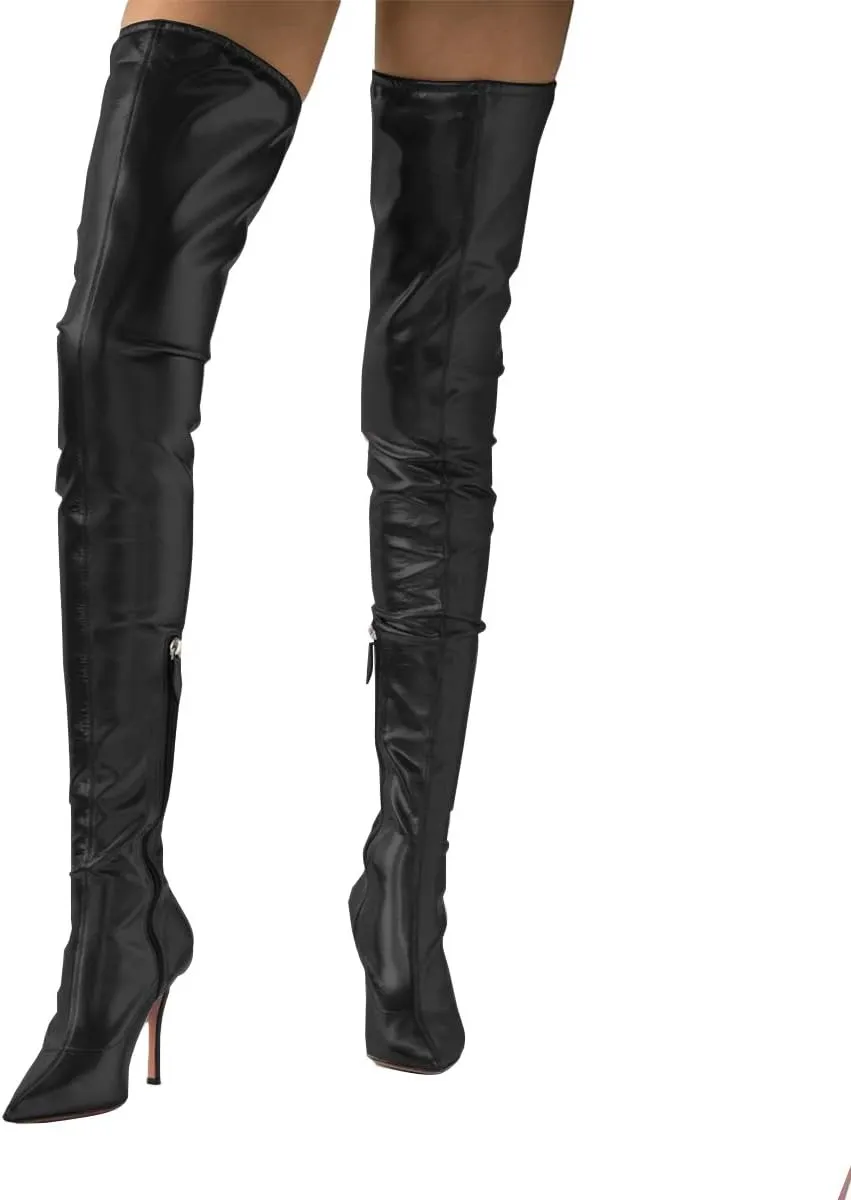 YDN Women Over The Knee Thigh High Stiletto Boots Pointed Stylish Closed Pointed Toe Stretchy Side Zipper Shoes