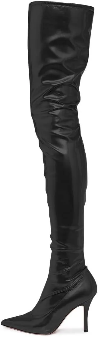 YDN Women Over The Knee Thigh High Stiletto Boots Pointed Stylish Closed Pointed Toe Stretchy Side Zipper Shoes