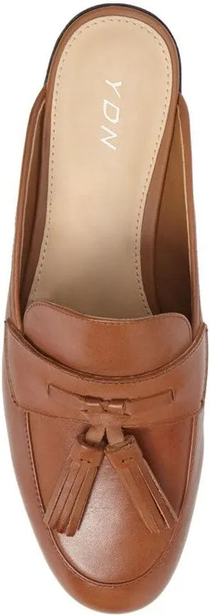 YDN Women's Low Heel Slide Clogs Closed Toe Mules Slip on Loafers Flats Shoes with Fringes