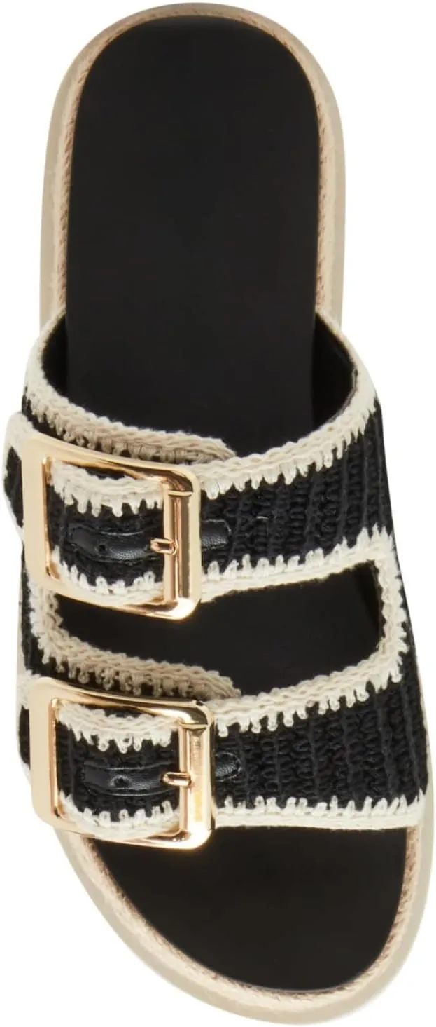 Yishaweiqi Espadrilles Platform Sandals for Women Comfortable Raffia Flatform Sandals Adjustable Buckle Straps Woven Straw Crochet Flat Slide Sandals Summer Beach Shoes