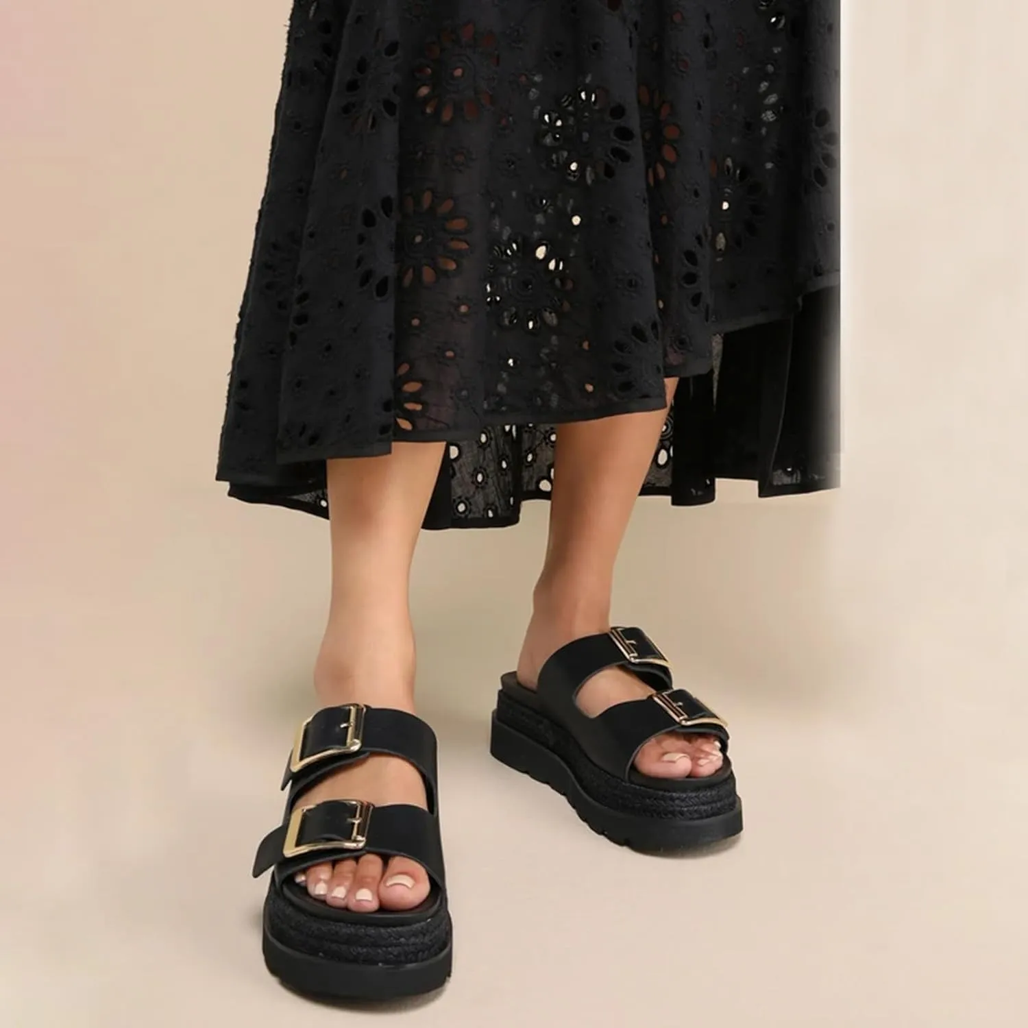 Yishaweiqi Espadrilles Platform Sandals for Women Comfortable Raffia Flatform Sandals Adjustable Buckle Straps Woven Straw Crochet Flat Slide Sandals Summer Beach Shoes