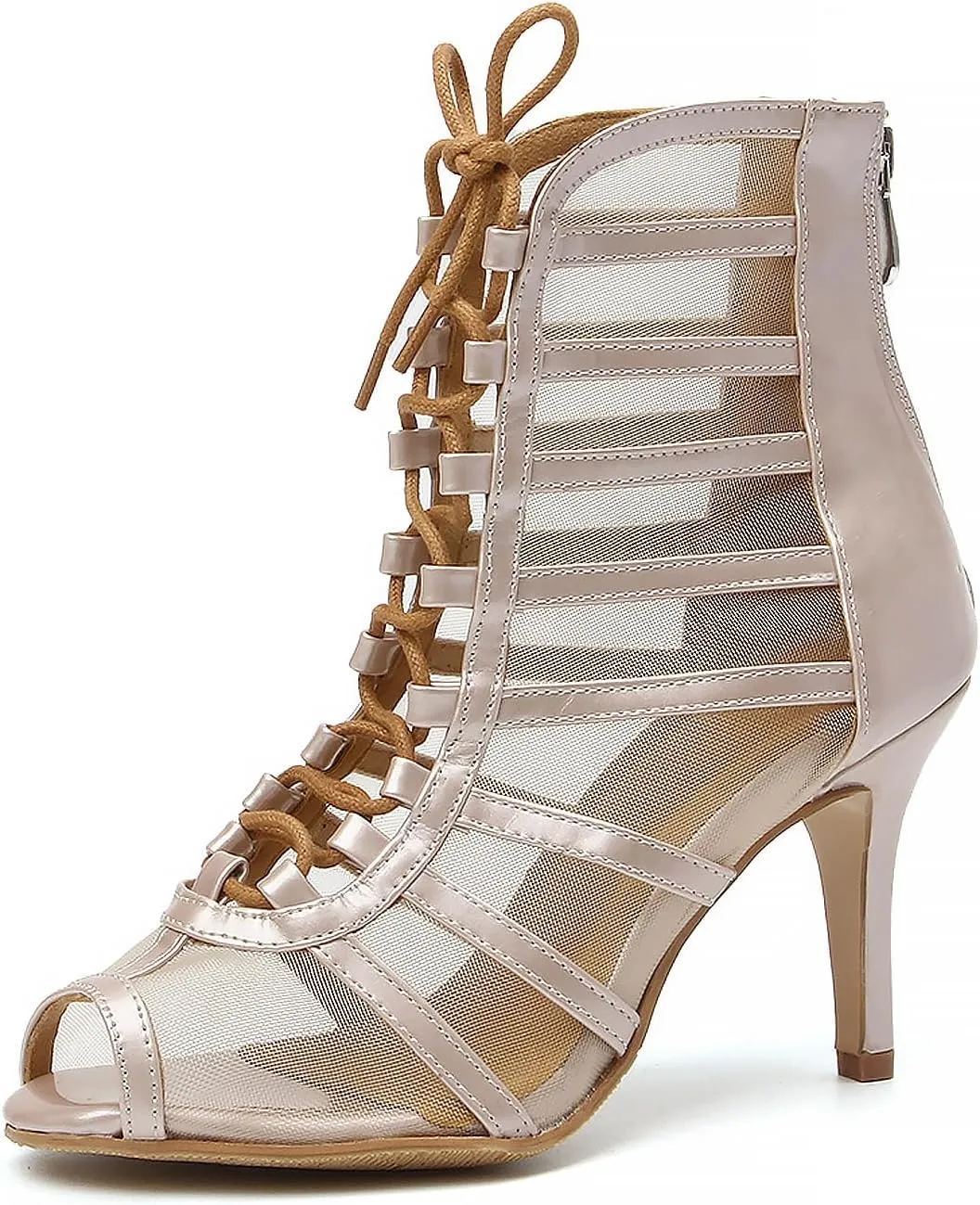 YKXLM Latin Dance Boots Salsa Bachata Performance Women Ballroom Lace-up Ankle Open Toe Dance Shoes