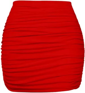 YMDUCH Women's Sexy High Waist Solid Tight Ruched Bodycon Mini Club Skirt
