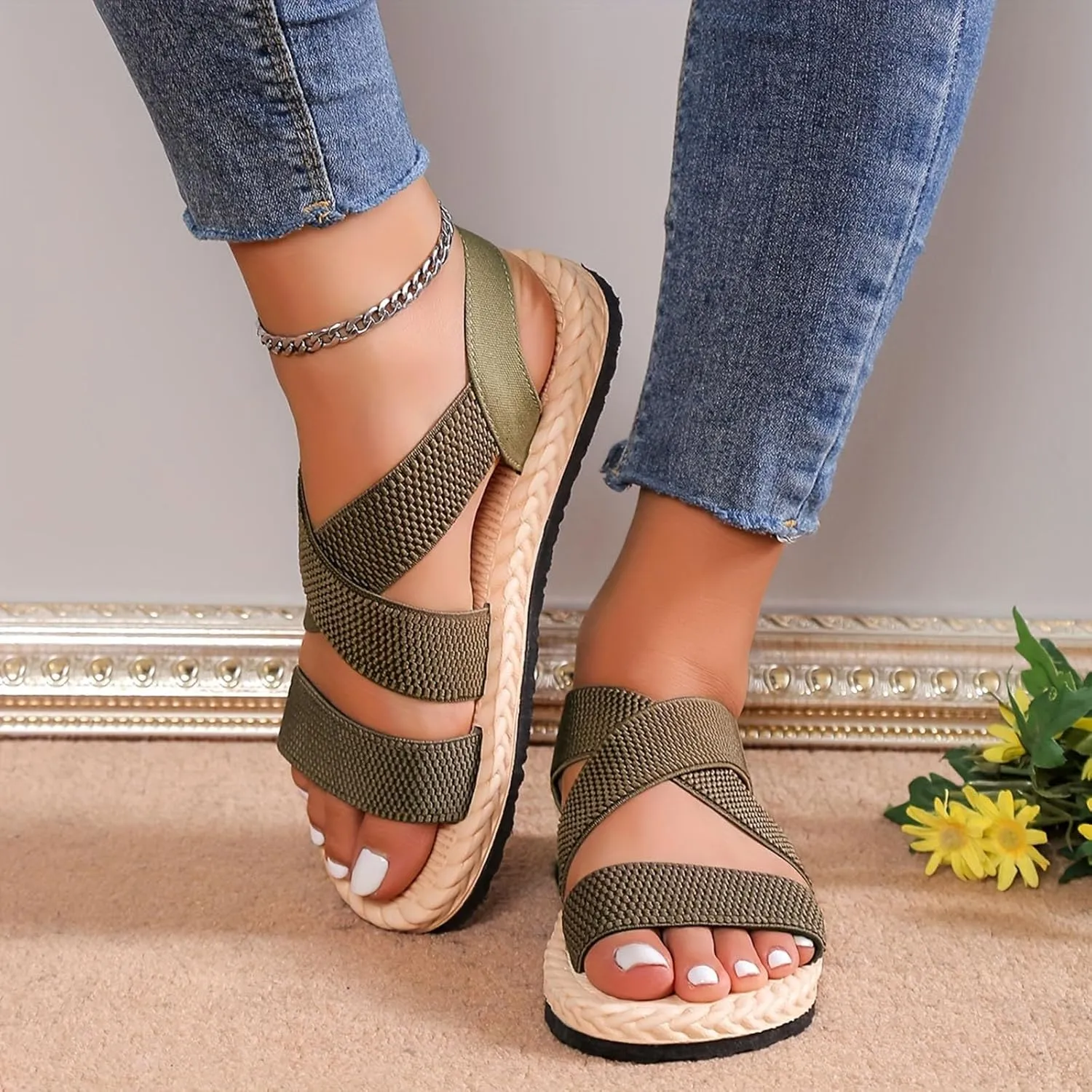 Yoga Mat Comfortable Flat Sandal for Women Adjustable Casual Fisherman Cool Shoes Non Slip Outdoor Sandals