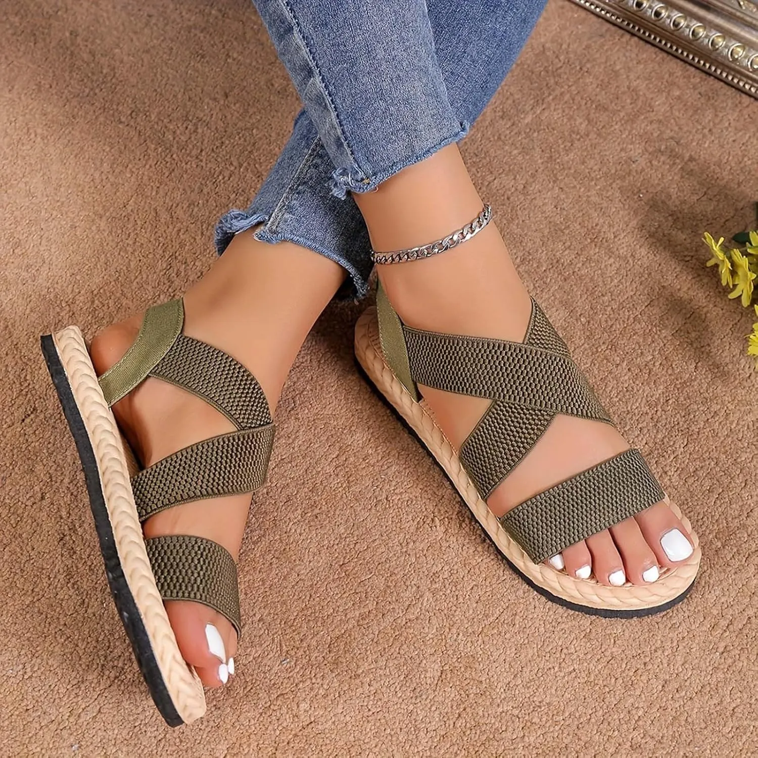 Yoga Mat Comfortable Flat Sandal for Women Adjustable Casual Fisherman Cool Shoes Non Slip Outdoor Sandals